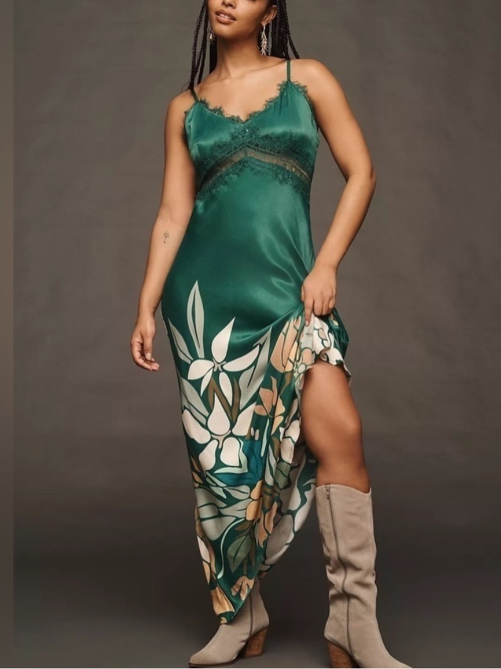 Emerald Green Floral Slip Maxi Dress - Picture 2 of 6